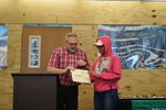 Art in the Library Exhibition Spring 2018, Roger Weaver giving award to Erika Simple